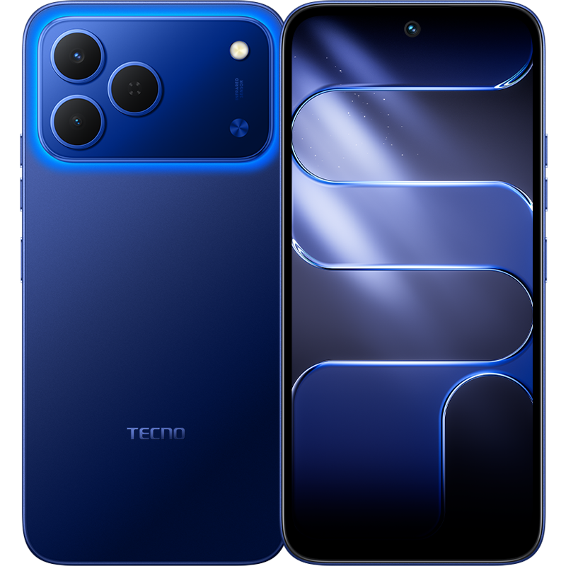 TECNO Spark 50 Halo Blue smartphone front and back product image